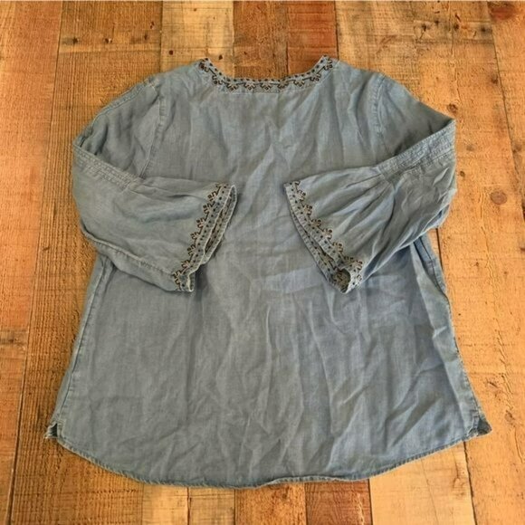 J. Jill womens denim 3/4 bell sleeve top with embroidered -SP - Picture 7 of 10